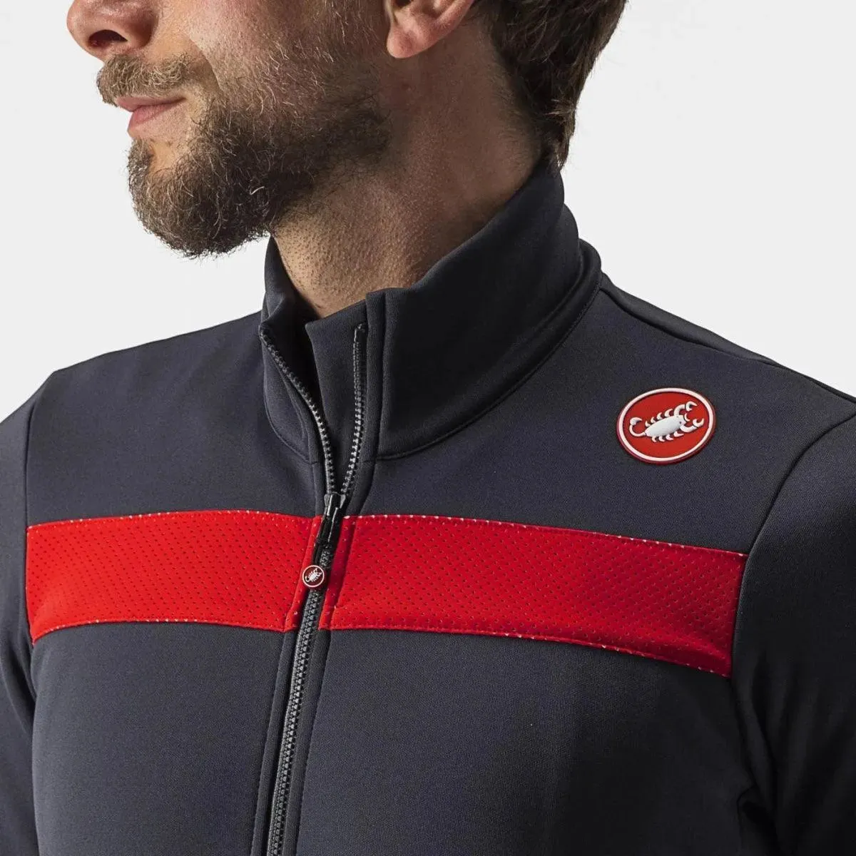 Castelli Puro 3 Mens Cycling Jersey (Dark Gray/Red Reflex)